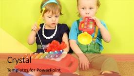  Presentation with trumpet - PPT layouts featuring bright green wall and playing background and a red colored foreground