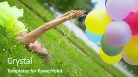  Presentation with bunch - Amazing presentation theme having bright happy woman holding bunch backdrop and a tawny brown colored foreground