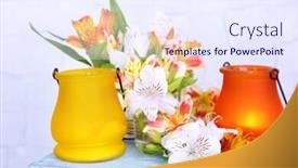  Presentation with lamps - Presentation theme featuring bright icon-lamps with flowers on wooden stand on light background background and a sky blue colored foreground