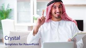  Presentation with arabic music arab man playing - Colorful PPT layouts enhanced with bright idea - arab man working at home backdrop and a sky blue colored foreground
