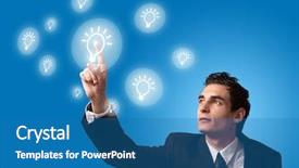  Presentation with digital - PPT theme enhanced with bright idea - business man pressing a digital background and a teal colored foreground