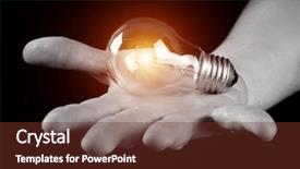  Presentation with light bulb idea invention presenter - Colorful PPT layouts enhanced with bright idea - hand holding light bulb isolated backdrop and a tawny brown colored foreground