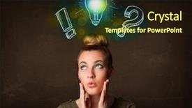  Presentation with light bulb - Cool new PPT theme with bright idea - young pretty teenager with hand backdrop and a wine colored foreground