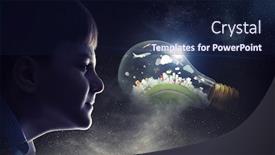  Presentation with bright ideas - Slide deck with bright ideas in his head mixed media background and a wine colored foreground