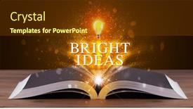  Presentation with bright ideas - Amazing presentation theme having bright ideas inscription coming out from an open book educational concept backdrop and a tawny brown colored foreground