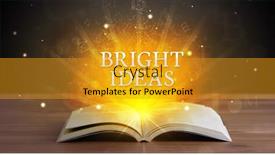  Presentation with bright ideas - Audience pleasing PPT theme consisting of bright ideas inscription coming out from an open book educational concept backdrop and a gold colored foreground