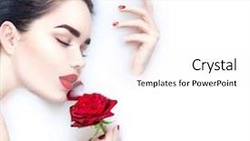  Presentation with beautiful young girl red - Cool new PPT theme with bright makeup and red rose backdrop and a white colored foreground