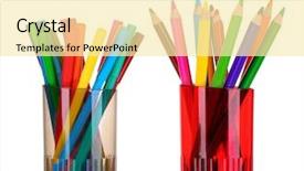  Presentation with crayons - PPT theme featuring close up two pencil yellow - bright markers and crayons background and a blonde colored foreground
