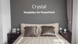  Presentation with bedroom modern - PPT theme with bright modern bedroom with beige bedspread background and a gray colored foreground
