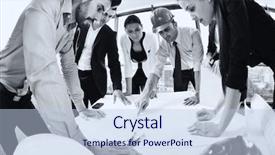  Presentation with building plans - Colorful presentation theme enhanced with bright modern office with construction backdrop and a light blue colored foreground