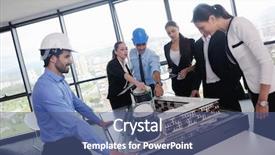  Presentation with business group meeting - PPT theme enhanced with bright modern office with construction background and a  colored foreground