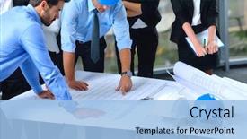  Presentation with building plans - Presentation design featuring bright modern office with construction background and a light blue colored foreground