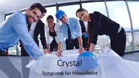  Presentation with building plans - Cool new PPT theme with bright modern office with construction backdrop and a light blue colored foreground