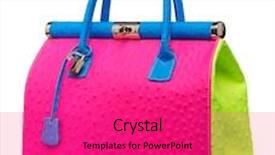  Presentation with pink gold - Colorful presentation design enhanced with bright neon pink and blue bag with gold lock and ostrich texture leather isolated on white background backdrop and a coral colored foreground