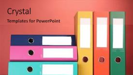  Presentation with bright - Beautiful PPT theme featuring bright office folders on wooden backdrop and a coral colored foreground