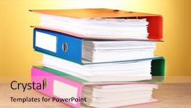  Presentation with table napkin folding - Slide set consisting of bright office folders on wooden background and a  colored foreground