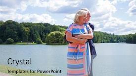  Presentation with elderly people walking difficulties - PPT theme consisting of bright older agees - elderly couple on a walk background and a  colored foreground