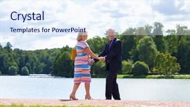  Presentation with country - Audience pleasing slides consisting of bright older agees - elderly couple on a walk backdrop and a sky blue colored foreground