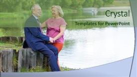  Presentation with elderly people walking difficulties - Colorful PPT layouts enhanced with bright older agees - elderly couple on a walk backdrop and a  colored foreground
