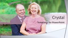  Presentation with elderly people walking difficulties - PPT theme featuring bright older agees - elderly couple on a walk background and a  colored foreground