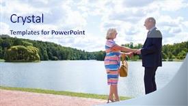  Presentation with elderly people walking difficulties - Audience pleasing PPT layouts consisting of bright older agees - elderly couple on a walk backdrop and a sky blue colored foreground