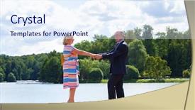  Presentation with elderly people walking difficulties - Colorful PPT theme enhanced with bright older agees - elderly couple on a walk backdrop and a  colored foreground