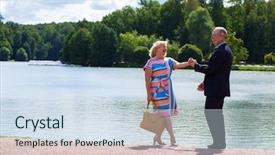  Presentation with older couple - PPT theme featuring bright older agees - elderly couple on a walk background and a  colored foreground