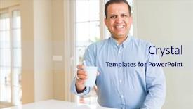  Presentation with coffee recipe - Slide deck featuring bright older agees - middle age man drinking coffee background and a  colored foreground