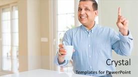  Presentation with happy sad face man - Amazing PPT theme having bright older agees - middle age man drinking coffee backdrop and a light blue colored foreground