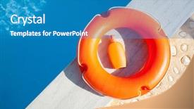  Presentation with orange life buoy splash water - PPT theme featuring bright orange life preserver floating background and a teal colored foreground