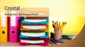  Presentation with yellow paper - Slides having bright paper trays and stationery background and a blonde colored foreground