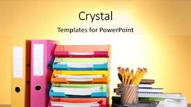  Presentation with yellow paper - Presentation with bright paper trays and stationery background and a blonde colored foreground