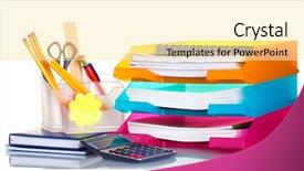  Presentation with bright colorful candy isolated - Presentation theme with bright paper trays and stationery background and a  colored foreground