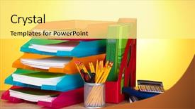  Presentation with pineapple a yellow wooden - Presentation theme with bright paper trays and stationery background and a blonde colored foreground