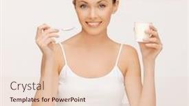  Presentation with yogurt - Colorful presentation theme enhanced with bright-picture-of-beautiful-woman backdrop and a lemonade colored foreground