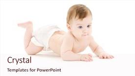  Presentation with diaper - Cool new PPT theme with bright picture of crawling baby backdrop and a sky blue colored foreground