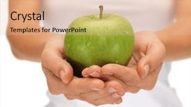  Presentation with green apple - Amazing theme having bright picture of female hands backdrop and a  colored foreground