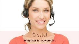  Presentation with female l leader - Presentation design having bright picture of friendly female helpline operator background and a coral colored foreground