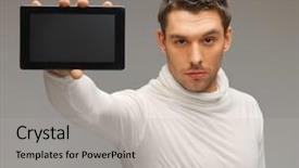  Presentation with futuristic - Presentation design consisting of bright picture of futuristic man background and a light gray colored foreground