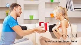  Presentation with romantic gift - Amazing PPT layouts having bright picture of happy romantic couple with gift focus on woman backdrop and a lemonade colored foreground