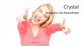  Presentation with teenage girl - Cool new PPT theme with bright picture of lovely teenage girl with thumbs up backdrop and a sky blue colored foreground