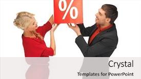  Presentation with percent - Colorful PPT theme enhanced with bright picture of man and woman with percent sign backdrop and a white colored foreground