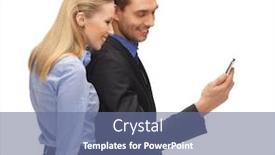  Presentation with sms - Presentation theme featuring bright picture of man and woman reading sms background and a ocean colored foreground