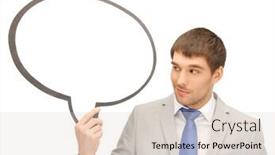  Presentation with bubble - PPT layouts having bright picture of smiling businessman with blank text bubble background and a lemonade colored foreground