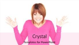  Presentation with woman praying over bible - Beautiful presentation theme featuring bright picture of surprised woman over white backdrop and a coral colored foreground