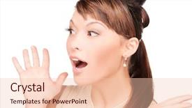  Presentation with bright white - Theme consisting of bright picture of surprised woman face over white background and a lemonade colored foreground