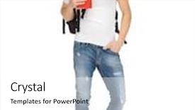  Presentation with backpack - Colorful slide set enhanced with bright picture of travelling student with backpack and book backdrop and a white colored foreground