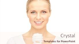  Presentation with saving - Beautiful presentation featuring bright picture of woman holding energy saving bulb backdrop and a lemonade colored foreground