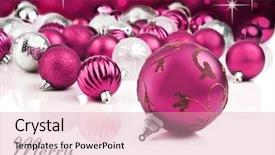  Presentation with star - Audience pleasing PPT theme consisting of bright pink christmas ornaments backdrop and a coral colored foreground
