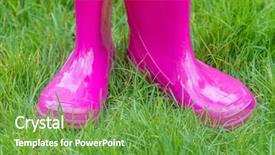  Presentation with rubber - Audience pleasing slide deck consisting of bright pink rubber boots gardening boots backdrop and a seafoam green colored foreground